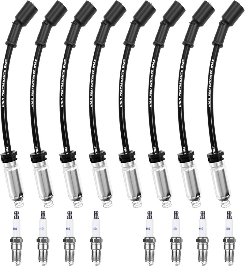Ozikutech High Performance Spark Plugs and Wires Fit for 1999-2013 Chevy Silverado 1500 2500 Tahoe Suburban Avalanche GMC Sierra Yukon Escalade, Replace for 9748HH 9748UU 41-162 41-110, with 4.8 5.3 6.0 6.2 V8 - Image 1